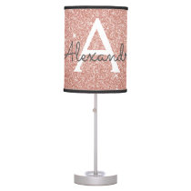Rose Gold Sparkle Glitter Monogram Name & Initial Table Lamp Rose Gold Sparkle Glitter Monogram Name & Initial Table Lamp