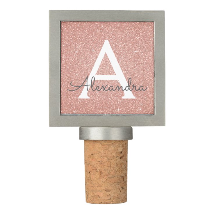 Rose Gold Sparkle Glitter Monogram Name & Initial Wine Stopper Zazzle