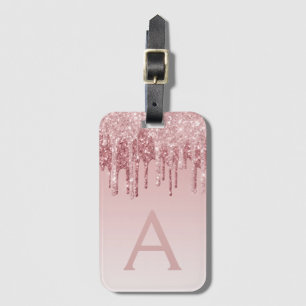 Rose Gold Sparkle Glitter Monogram Name Luggage Tag