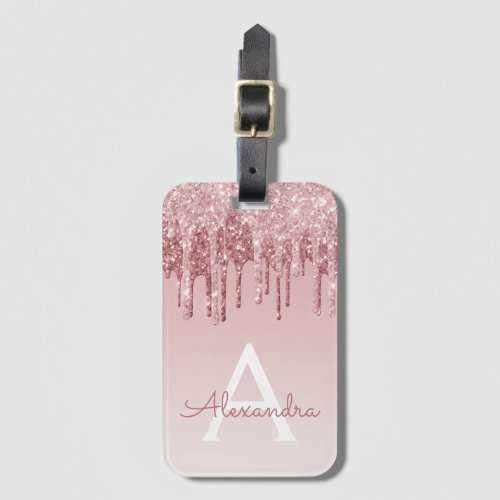 Rose Gold Sparkle Glitter Monogram Name Luggage Tag