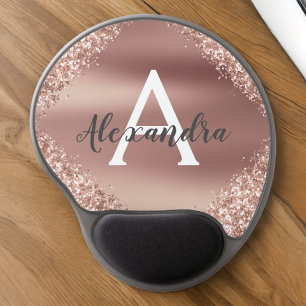 Rose Gold Sparkle Glitter Monogram Name Mousepad
