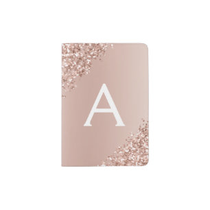 Rose Gold Sparkle Glitter Monogram Name Passport Holder