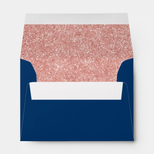 Rose Gold Sparkle Glitter  Navy Blue Modern Envelope