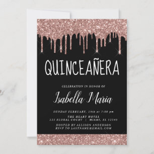 Rose Gold Sparkle Glitter Quinceañera Celebration Invitation