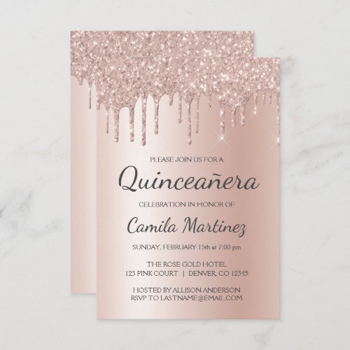 Rose Gold Sparkle Glitter Quinceanera Celebration Invitation