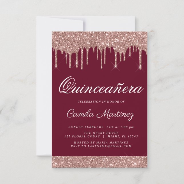 Rose Gold Sparkle Glitter Quinceañera Celebration Invitation (Front)