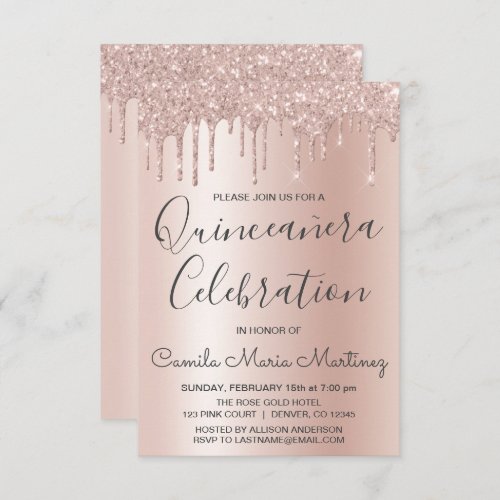 Rose Gold Sparkle Glitter Quinceanera Celebration Invitation