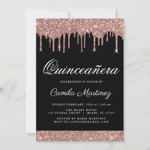 Rose Gold Sparkle Glitter Quinceañera Celebration Invitation