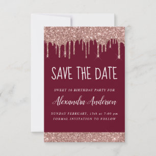 Rose Gold Sparkle Glitter Sweet 16 Save the Date Invitation