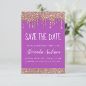 Rose Gold Sparkle Glitter Sweet 16 Save the Date Invitation (Standing Front)