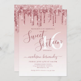 Rose Gold Sparkle Glitter Sweet Sixteen Birthday Invitation