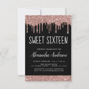 Rose Gold Sparkle Glitter Sweet Sixteen Birthday Invitation