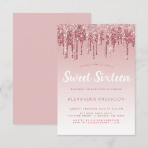 Rose Gold Sparkle Glitter Sweet Sixteen Birthday Invitation