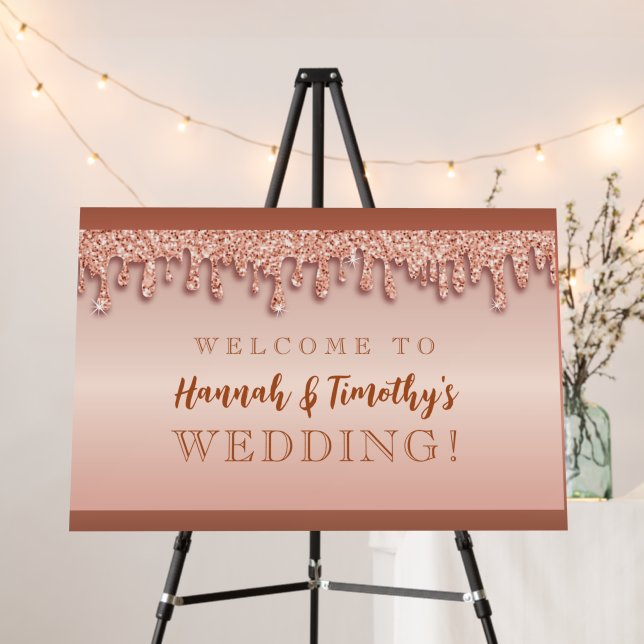 Rose Gold Sparkle Glitter Welcome Wedding Sign (In Situ (Stand))