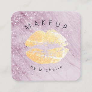 rose gold sparkle gold lips Makeup Artist Square Business Card