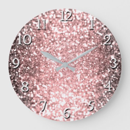 Rose Gold Sparkle Lights Girls Glittery Sparkly Large Clock