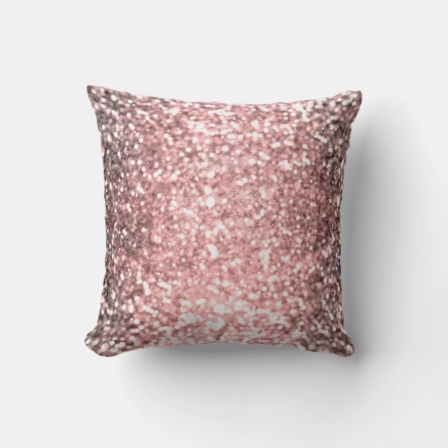 Rose Gold Sparkle Lights Girls Glittery Sparkly Throw Pillow (Front)