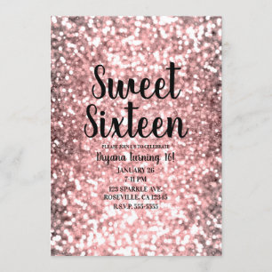 Rose Gold Sparkle Lights Glitter Sparkly Sweet 16 Invitation