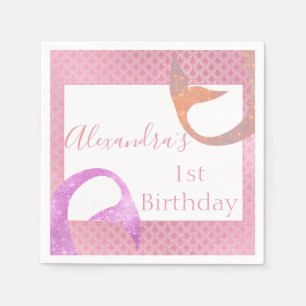 Rose Gold Sparkle Mermaid Birthday Party Napkin