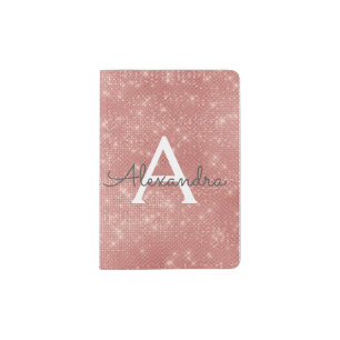 Rose Gold Sparkle Monogram Name Passport Holder
