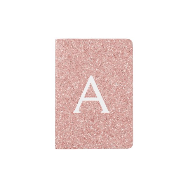 Rose Gold Sparkle Monogram Name Passport Holder (Front)