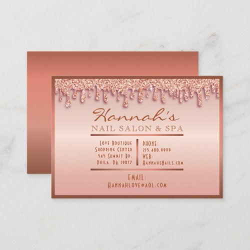 Rose Gold Sparkle Nail Salon Spa Glitter Peach Business Card