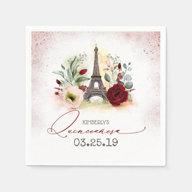 Rose Gold Sparkle Paris Quinceanera Napkins (Front)