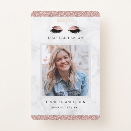 Rose Gold Sparkle Salon Logo Photo Stylist ID Badge