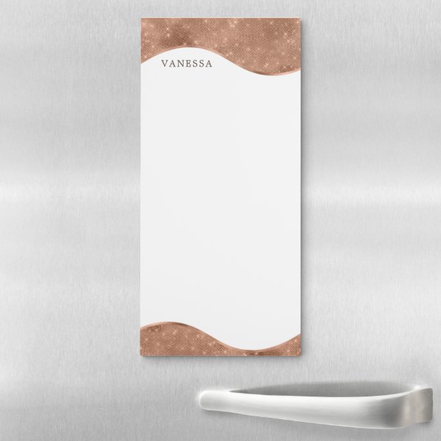 rose gold sparkle shine monogram magnetic notepad (In Situ)