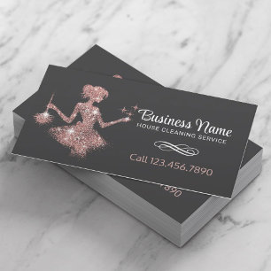 Rose Gold Sparkles Maid House Cleaning Service Business Card