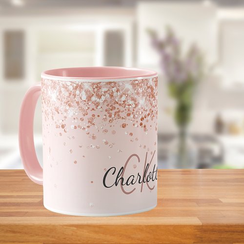 Rose gold sparkles name script  mug