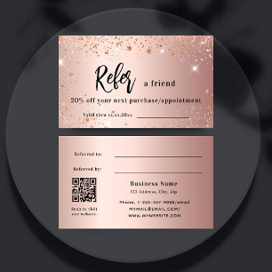 Rose gold sparkles qr code business referral card