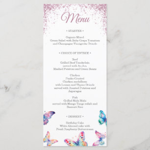 Rose Gold Sparkling Butterflies Gown Quinceanera Menu
