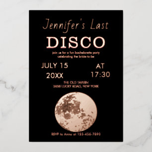 Rose gold sparkling disco ball Bride's last disco Foil Invitation