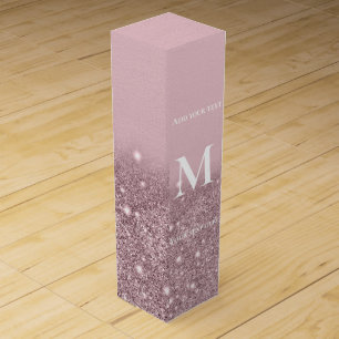 rose gold sparkling glitter gradient monogram   wine box