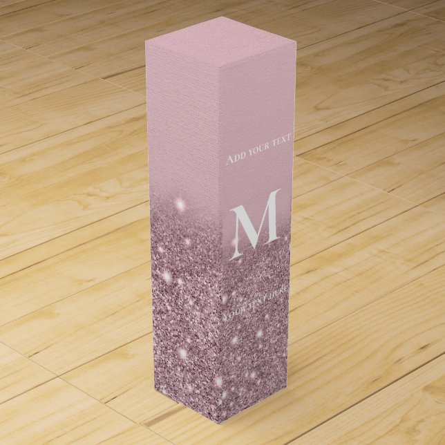 rose gold sparkling glitter gradient monogram   wine box (Front)