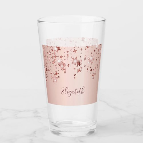 Rose gold sparkling stars glam pink name glass