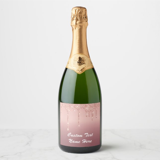 Rose Gold Sparkling Wine Label Personalized Text (Front)