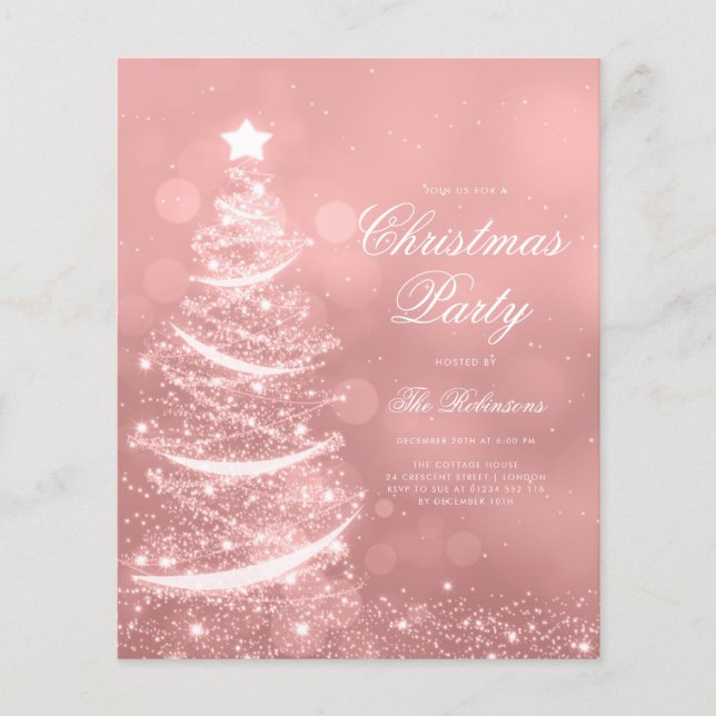 Rose Gold Sparkling Xmas Tree Invite Program Menu Flyer (Front)
