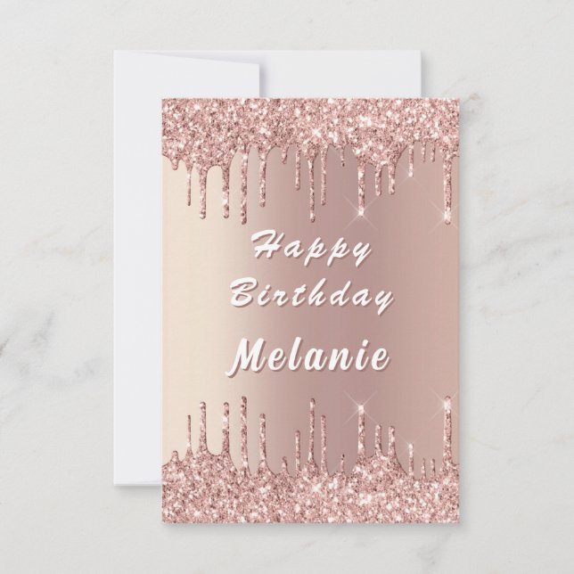 Rose Gold Sparkly Birthday Card Personalized Name (Front)