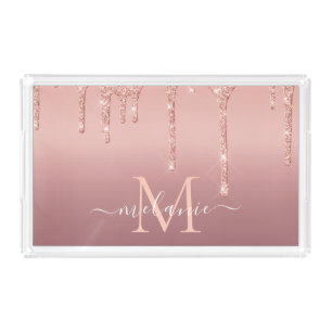 Rose Gold Sparkly Custom Name Letter Acrylic Tray