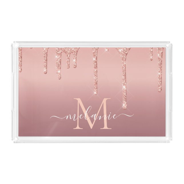 Rose Gold Sparkly Custom Name Letter Acrylic Tray (Front)