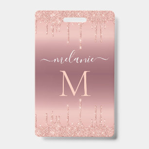 Rose Gold Sparkly Custom Your Letter Name Badge