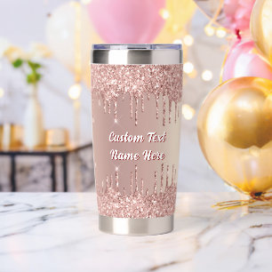 Rose Gold Sparkly Drips Custom Text Personalized Insulated Tumbler