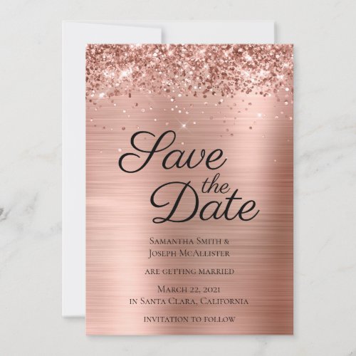 Rose Gold Sparkly Glitter and Ombre Foil Save The Date