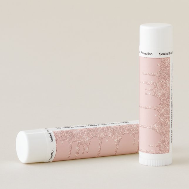 Rose Gold Sparkly Glitter Lip Balm and Custom Text (Rotated Right)