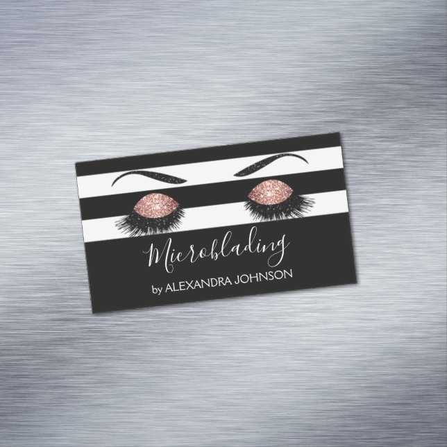Rose Gold Sparkly Glitter Modern Microblading Business Card Magnet (In Situ)