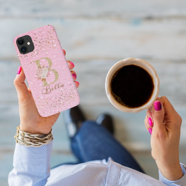 Rose Gold Sparkly - Gold Glitter Monogram & Name Case-Mate iPhone Case (Creator Uploaded)