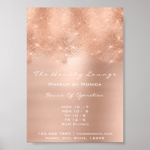 Rose Gold Sparkly Lux White Glitter Beauty Salon Poster