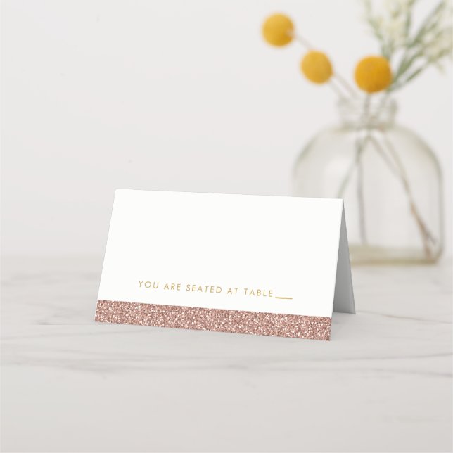 Rose Gold Sparkly Pink Glitter Place Cards (Front)